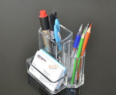 三合一亚克力笔盒笔筒笔架 透明亚克力办公文具展示架